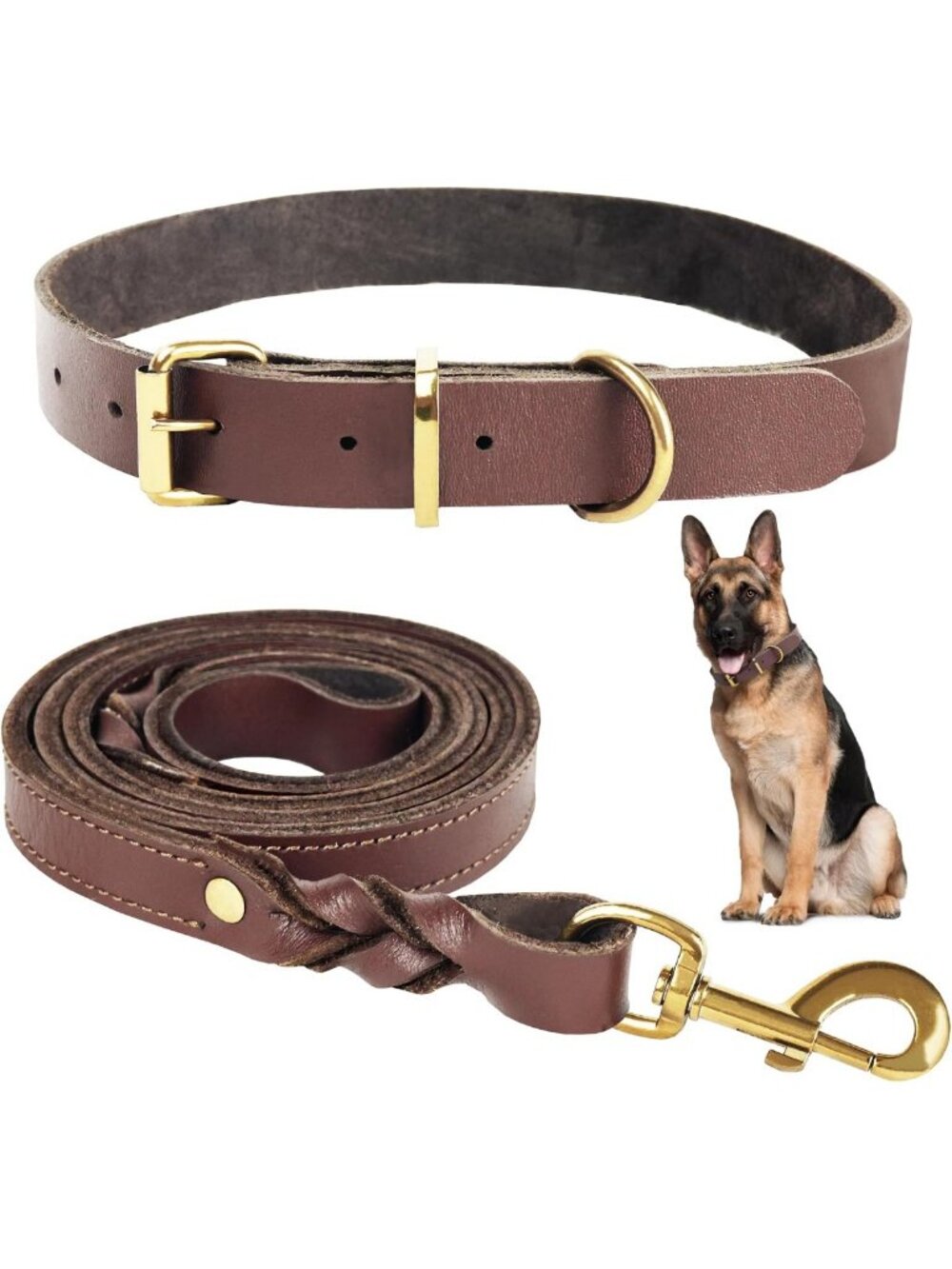 Durable Leather Dog Collar & Leash Set - 5ft Adjustable, Soft, Metal Buckle for